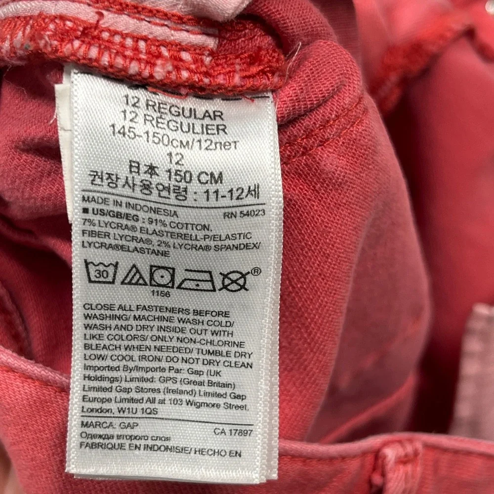 Gap Kids Super Skinny Jeans Kids Coral Red Adjustable Waist 12 Regular - Picture 12 of 16